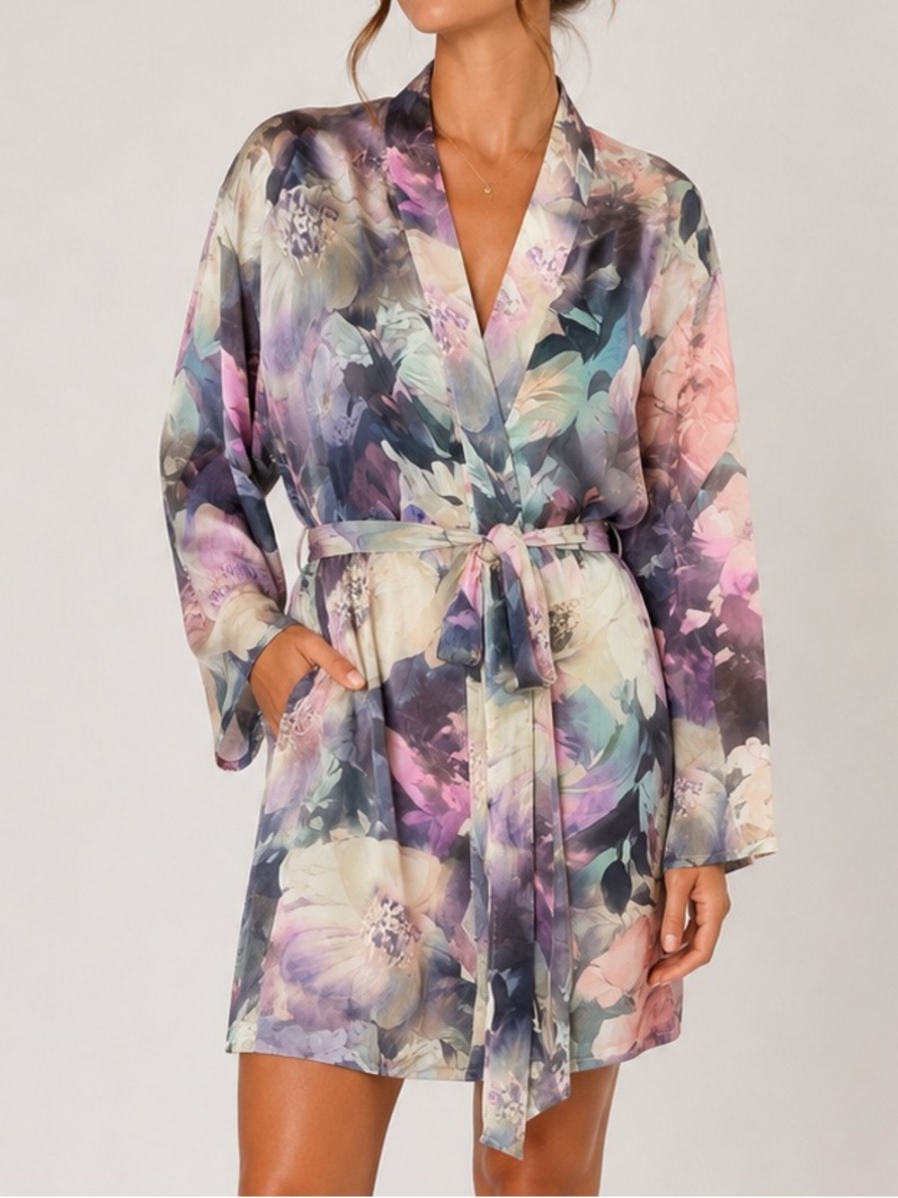 Cacique Floral Chiffon Robe 14/16 large watercolor new
